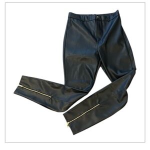 ZARA High-Waisted Faux Leather Pants Back Leg Zipper Slits Size L